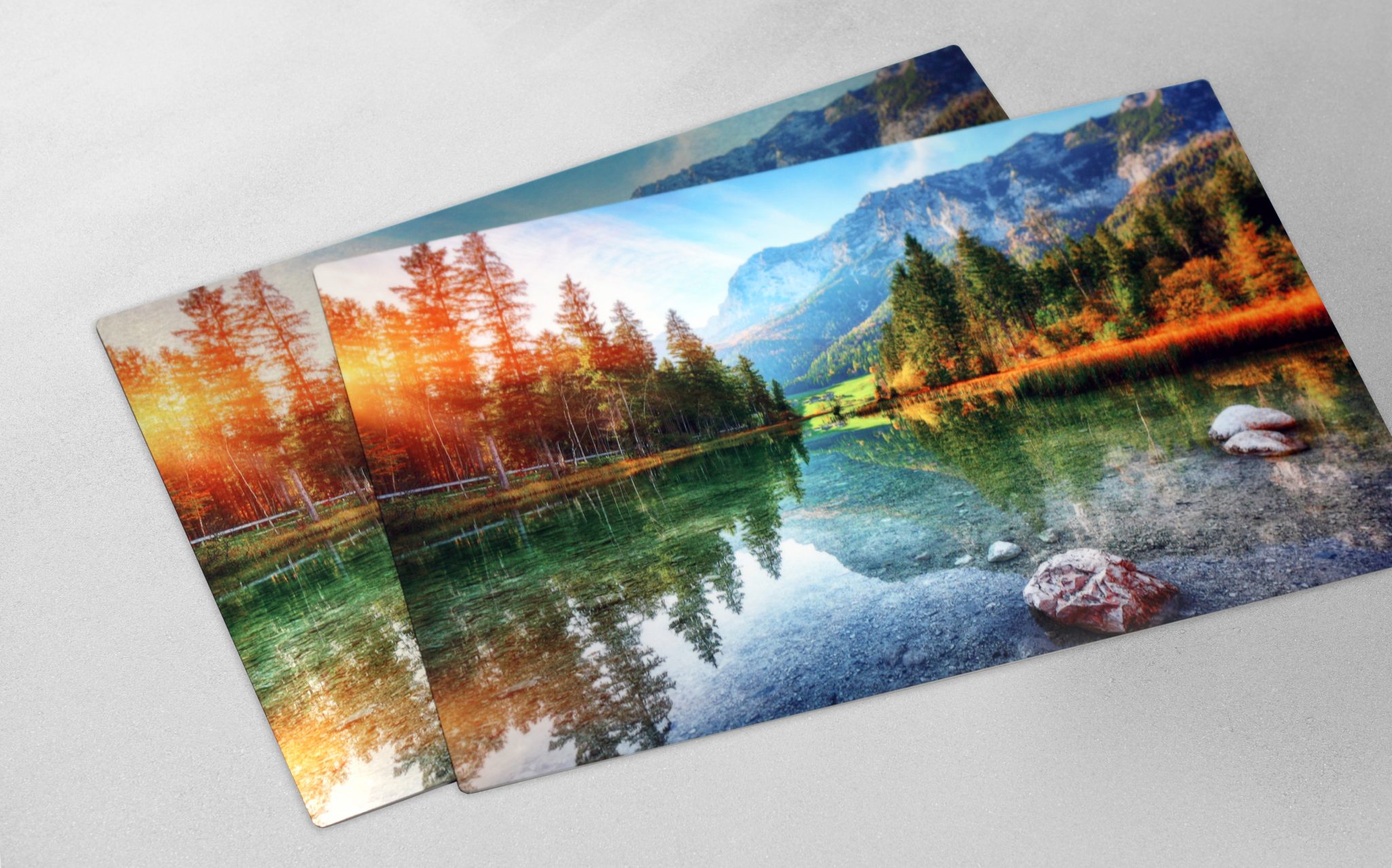 Landscape printed on metal prints showing finishes