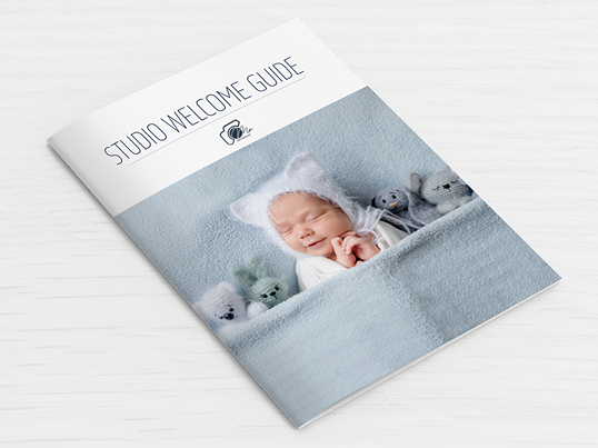 Sample of a brochure with a newborn image.