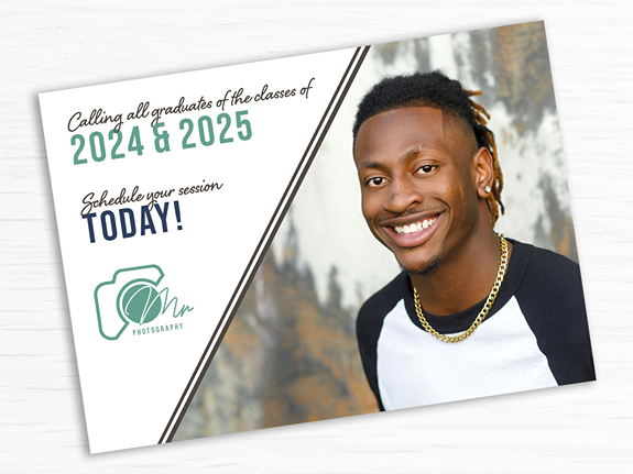 Sample of a flat card featuring a high school senior image.
