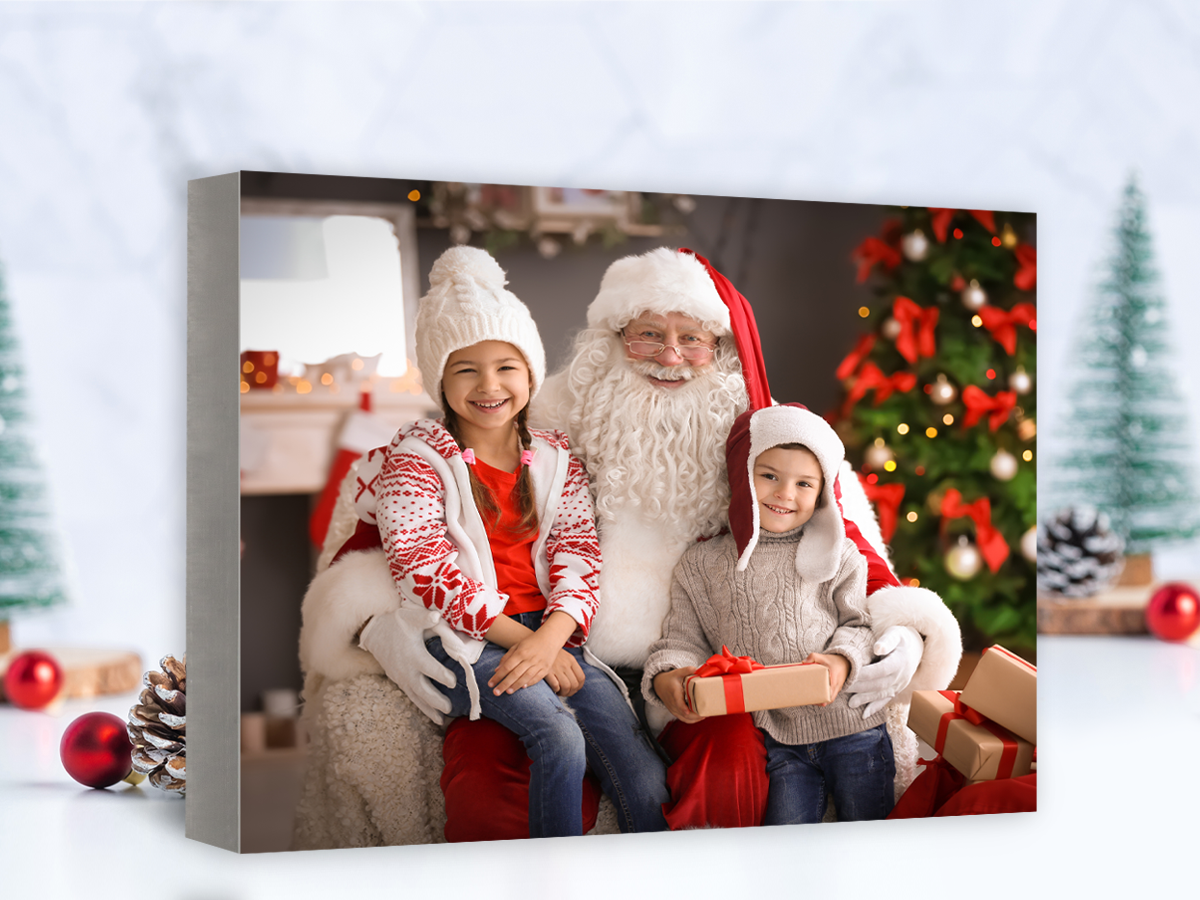 Children with Santa portrait on a Metal Print with a Flush Frame.