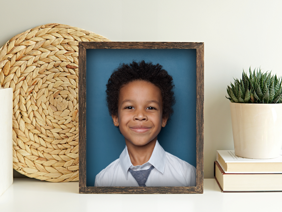 School portrait displayed in a frame.