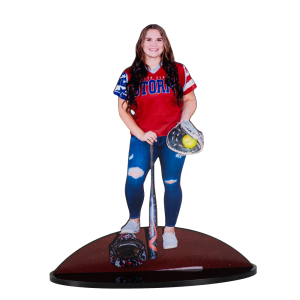 Senior girl softball photo featured on a custom cut photo statuette from McKenna. Click to enlarge.